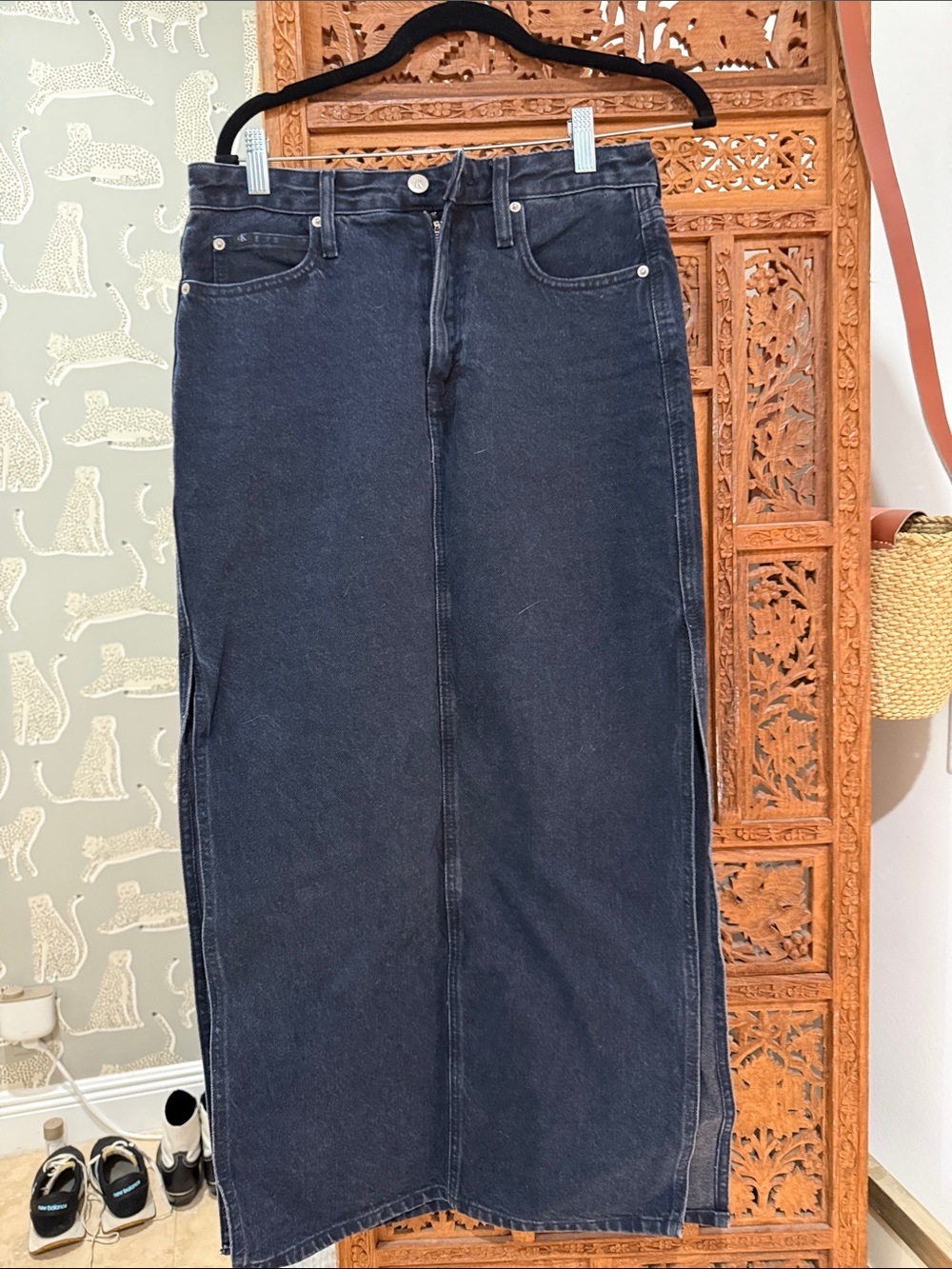 Calvin Klein jeans Women's Dark Blue Denim Maxi Skirt with slits